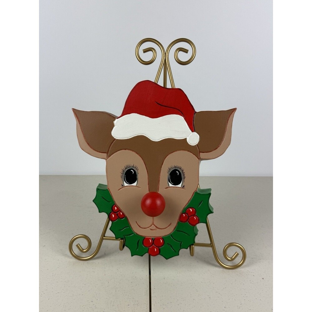 Vintage Handpainted Ceramic Music Box Rudolph The Red Nosed Reindeer WORKS!